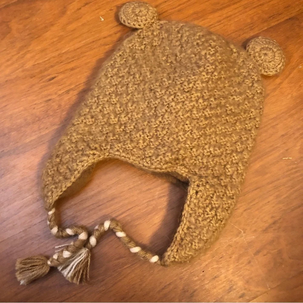 Andes Fair Trade Beanie Hat Brown Teddy Bear Tassles Alpaca Blend Kids Adult S